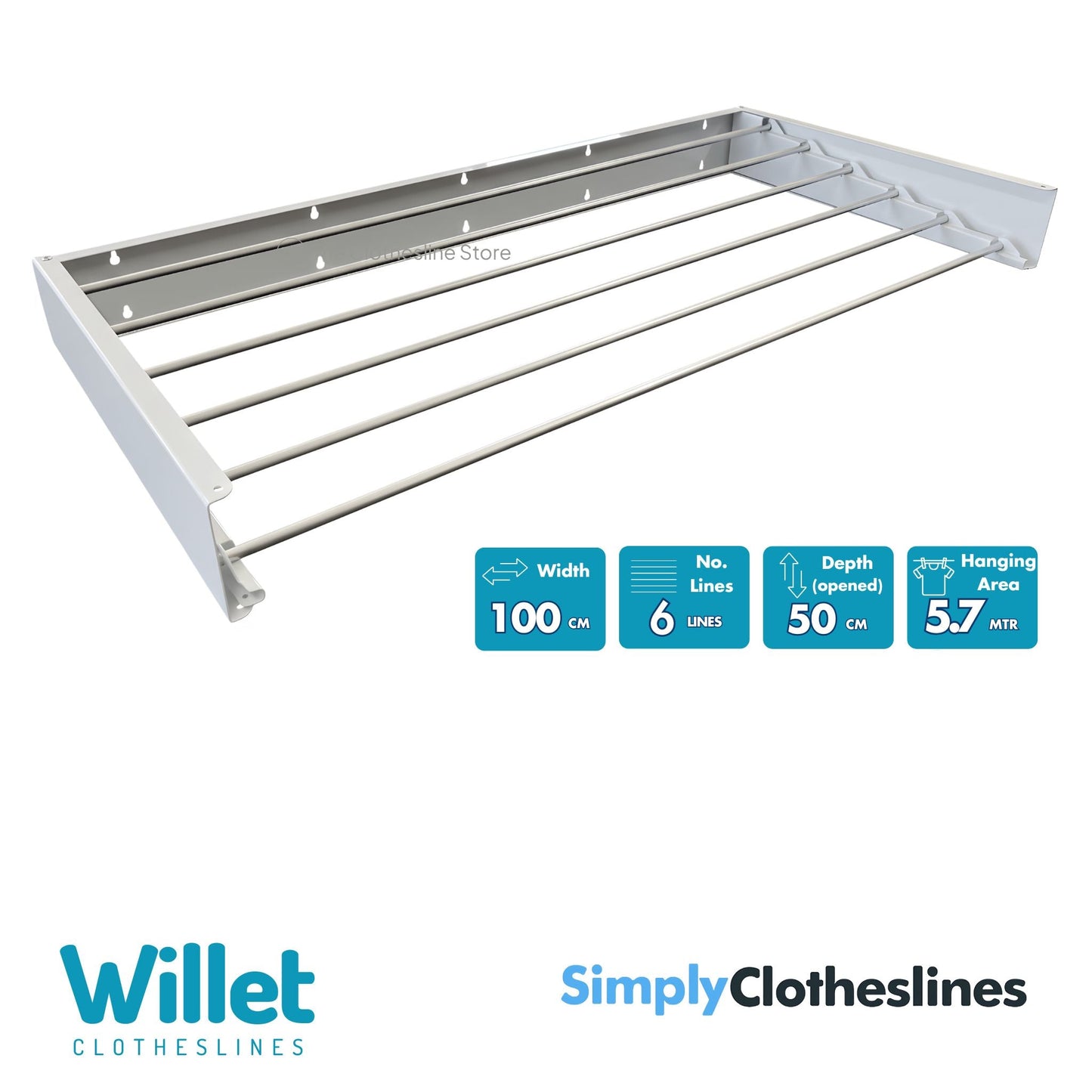 Willet - 100 Wall Mount Fold Down Clothes Airer & Drying Rack - Simply Clotheslines