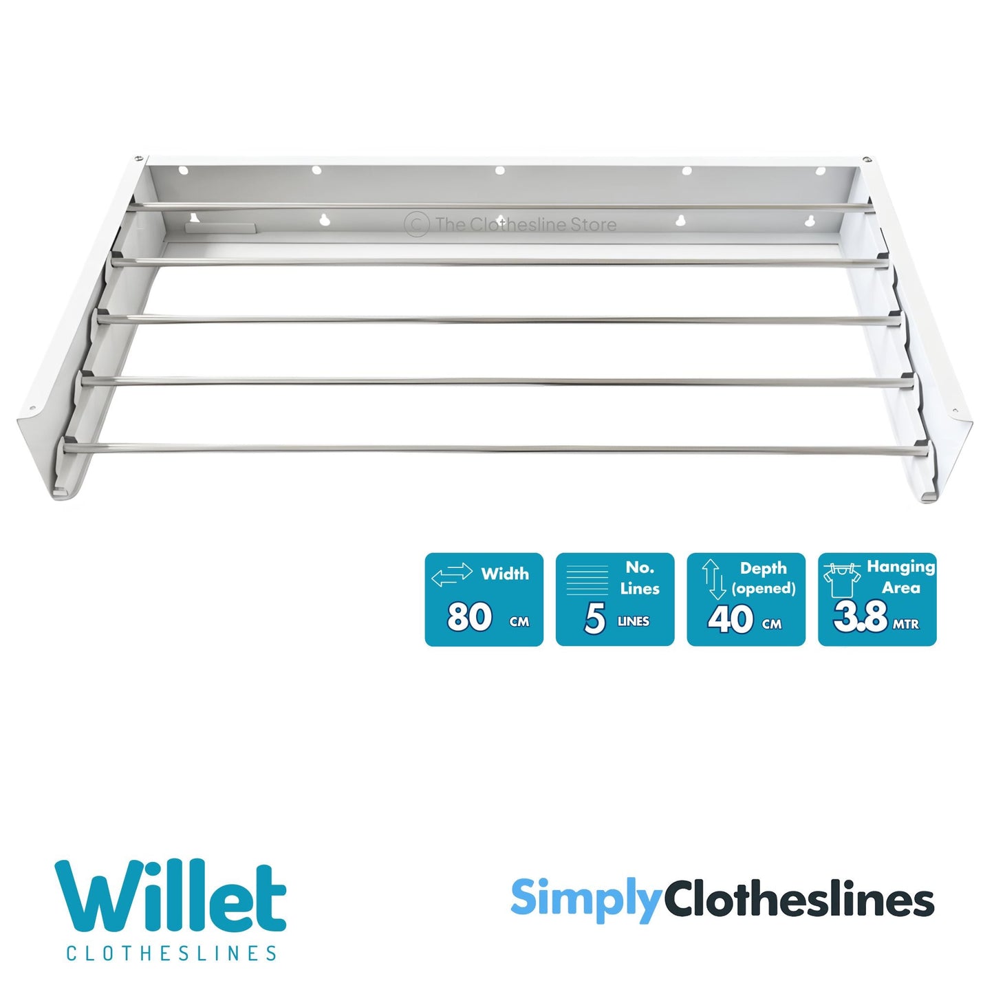 Willet - 80 Wall Mount Fold Down Clothes Airer & Drying Rack - Simply Clotheslines