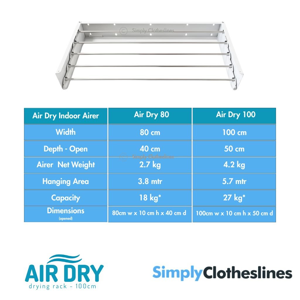 Air Dry - 100 Wall Mount Fold Down Clothes Airer & Drying Rack - Simply Clotheslines