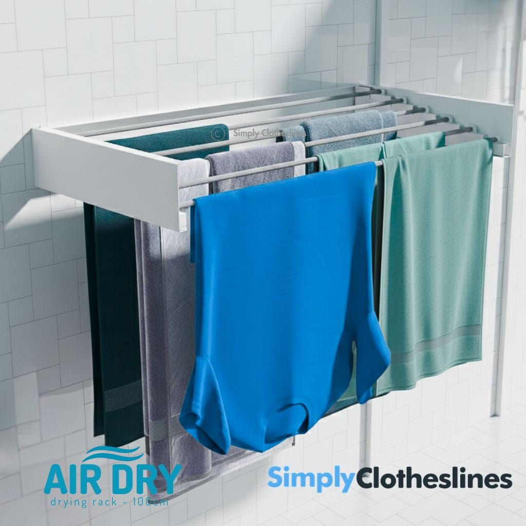 Air Dry - 100 Wall Mount Fold Down Clothes Airer & Drying Rack - Simply Clotheslines