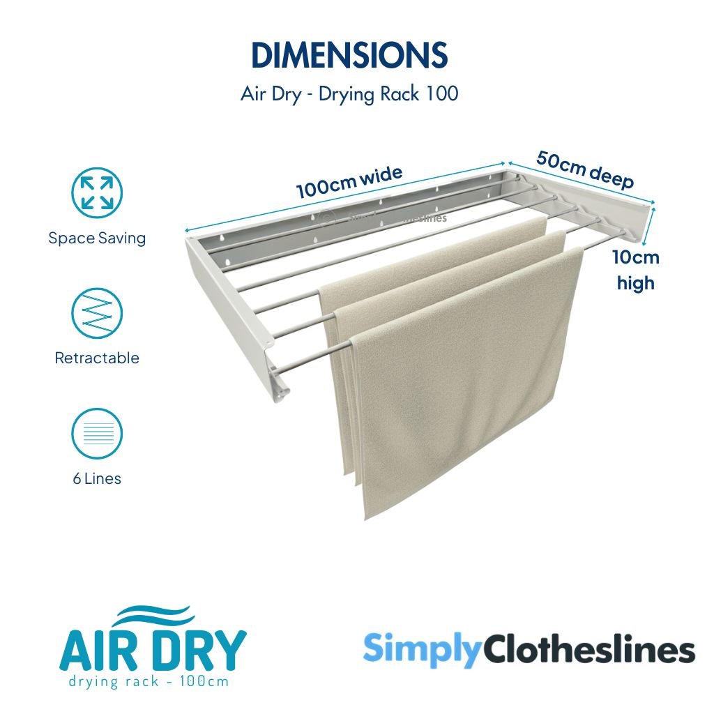 Air Dry - 100 Wall Mount Fold Down Clothes Airer & Drying Rack - Simply Clotheslines