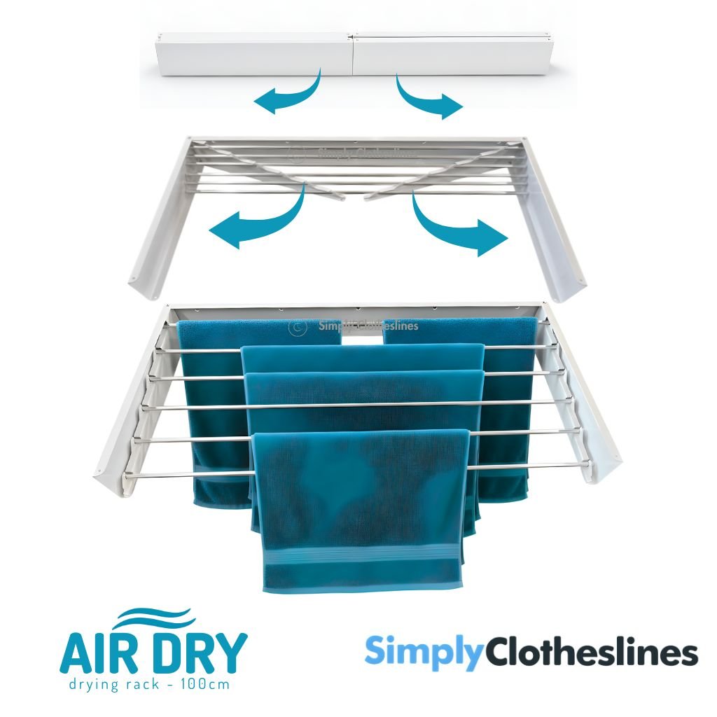 Air Dry - 100 Wall Mount Fold Down Clothes Airer & Drying Rack - Simply Clotheslines