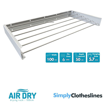 Air Dry - 100 Wall Mount Fold Down Clothes Airer & Drying Rack - Simply Clotheslines