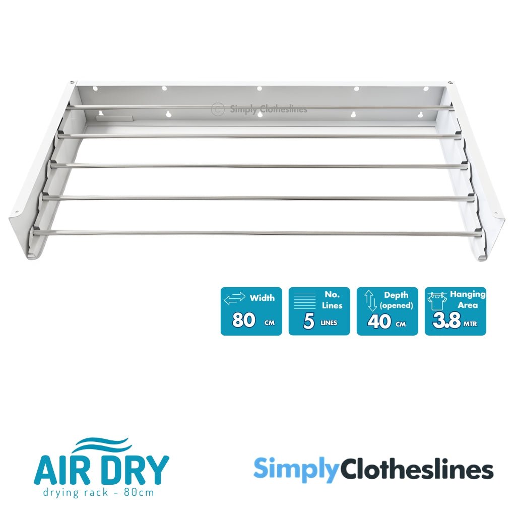 Air Dry - 80 Wall Mount Fold Down Clothes Airer & Drying Rack - Simply Clotheslines
