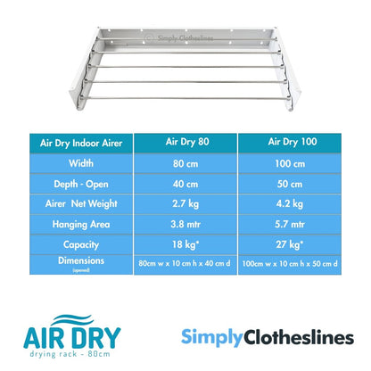 Air Dry - 80 Wall Mount Fold Down Clothes Airer & Drying Rack - Simply Clotheslines